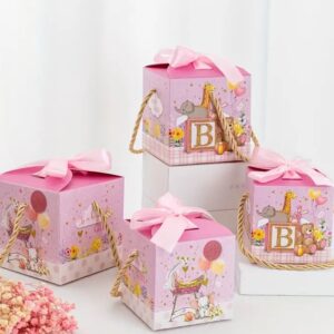Caja color rosa con dibujos animados para cumple años o baby shower 💖👧🏼