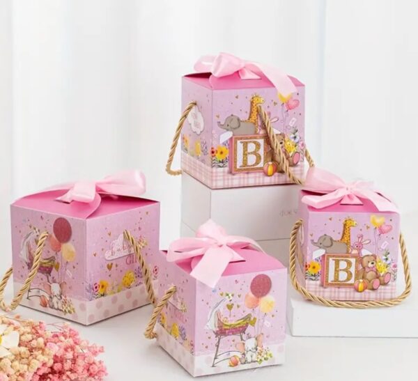 Caja color rosa con dibujos animados para cumple años o baby shower 💖👧🏼