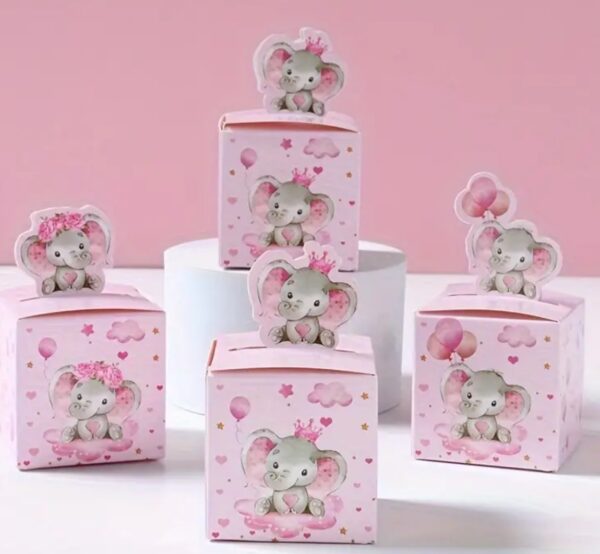 Caja de dulces color rosa decorado con dibujos de Elefantitos 🐘🩷🎁 - Image 3