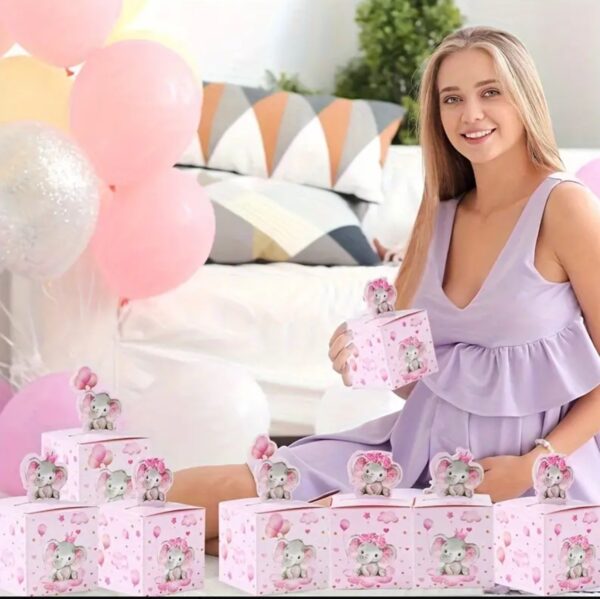 Caja de dulces color rosa decorado con dibujos de Elefantitos 🐘🩷🎁 - Image 2