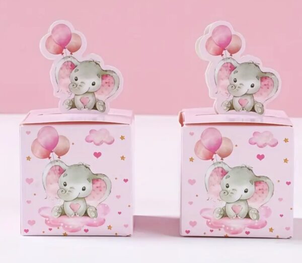 Caja de dulces color rosa decorado con dibujos de Elefantitos 🐘🩷🎁