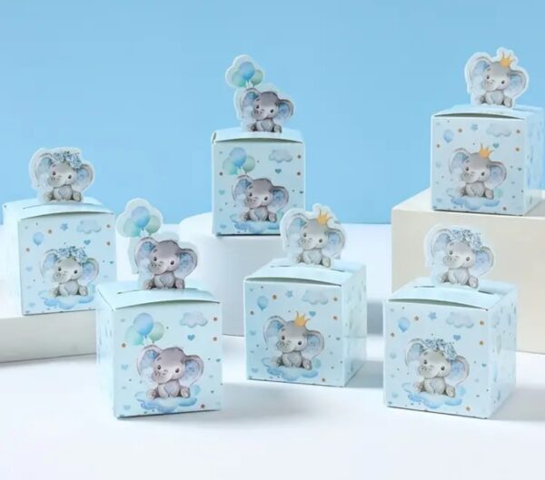 Caja de dulces color celeste decorado con dibujos de Elefantitos 🐘🎁🩵 - Image 2