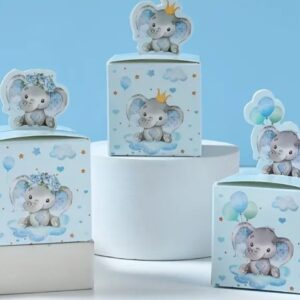 Caja de dulces color celeste decorado con dibujos de Elefantitos 🐘🎁🩵