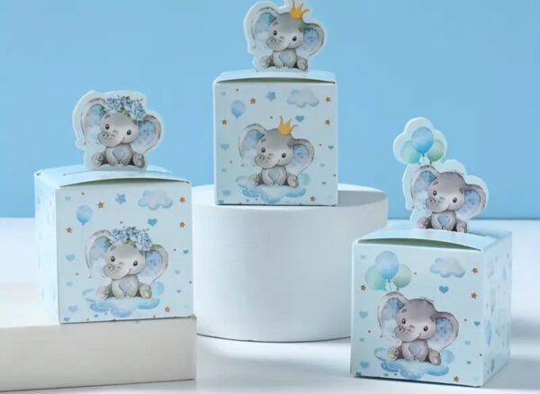 Caja de dulces color celeste decorado con dibujos de Elefantitos 🐘🎁🩵